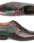 Paul Parkman Men's Green Ostrich & Brown Leather Derby Shoes (ID