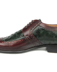 Paul Parkman Men's Green Ostrich & Brown Leather Derby Shoes (ID