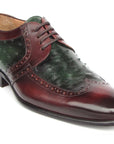 Paul Parkman Men's Green Ostrich & Brown Leather Derby Shoes (ID