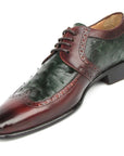 Paul Parkman Men's Green Ostrich & Brown Leather Derby Shoes (ID