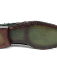 Paul Parkman Men's Green Ostrich & Brown Leather Derby Shoes (ID