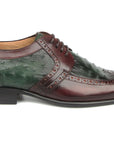Paul Parkman Men's Green Ostrich & Brown Leather Derby Shoes (ID