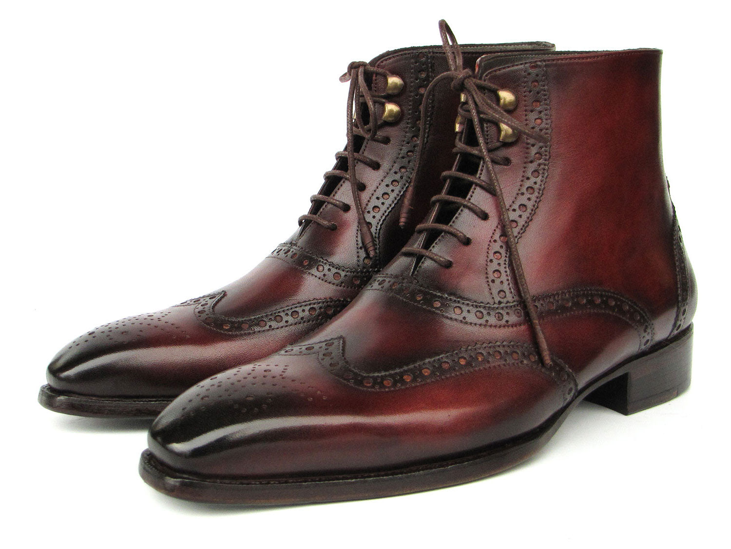 Paul Parkman Men's Bordeaux Burnished Leather Goodyear Welted Wingtip Boots (ID