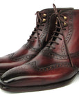Paul Parkman Men's Bordeaux Burnished Leather Goodyear Welted Wingtip Boots (ID