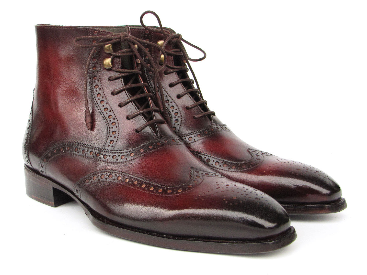 Paul Parkman Men's Bordeaux Burnished Leather Goodyear Welted Wingtip Boots (ID