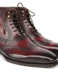 Paul Parkman Men's Bordeaux Burnished Leather Goodyear Welted Wingtip Boots (ID