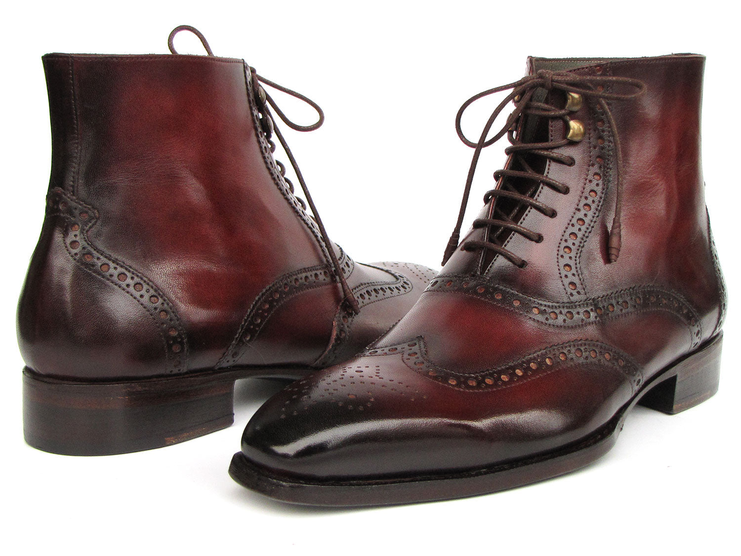 Paul Parkman Men's Bordeaux Burnished Leather Goodyear Welted Wingtip Boots (ID
