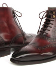 Paul Parkman Men's Bordeaux Burnished Leather Goodyear Welted Wingtip Boots (ID