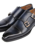 Paul Parkman Men's Goodyear Welted Double Monkstrap Shoes Navy (ID