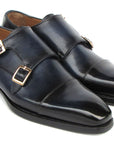 Paul Parkman Men's Goodyear Welted Double Monkstrap Shoes Navy (ID