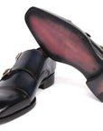 Paul Parkman Men's Goodyear Welted Double Monkstrap Shoes Navy (ID
