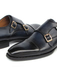 Paul Parkman Men's Goodyear Welted Double Monkstrap Shoes Navy (ID