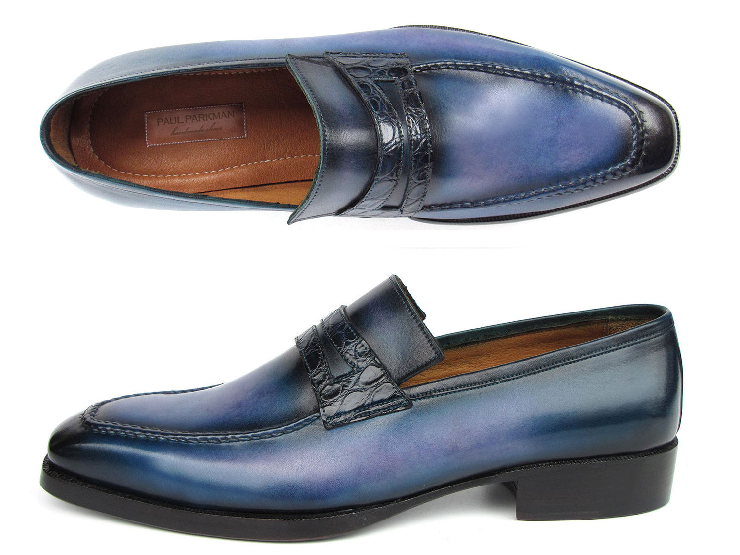 Paul Parkman Men's Blue Patina Handmade Loafers (ID