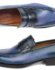 Paul Parkman Men's Blue Patina Handmade Loafers (ID