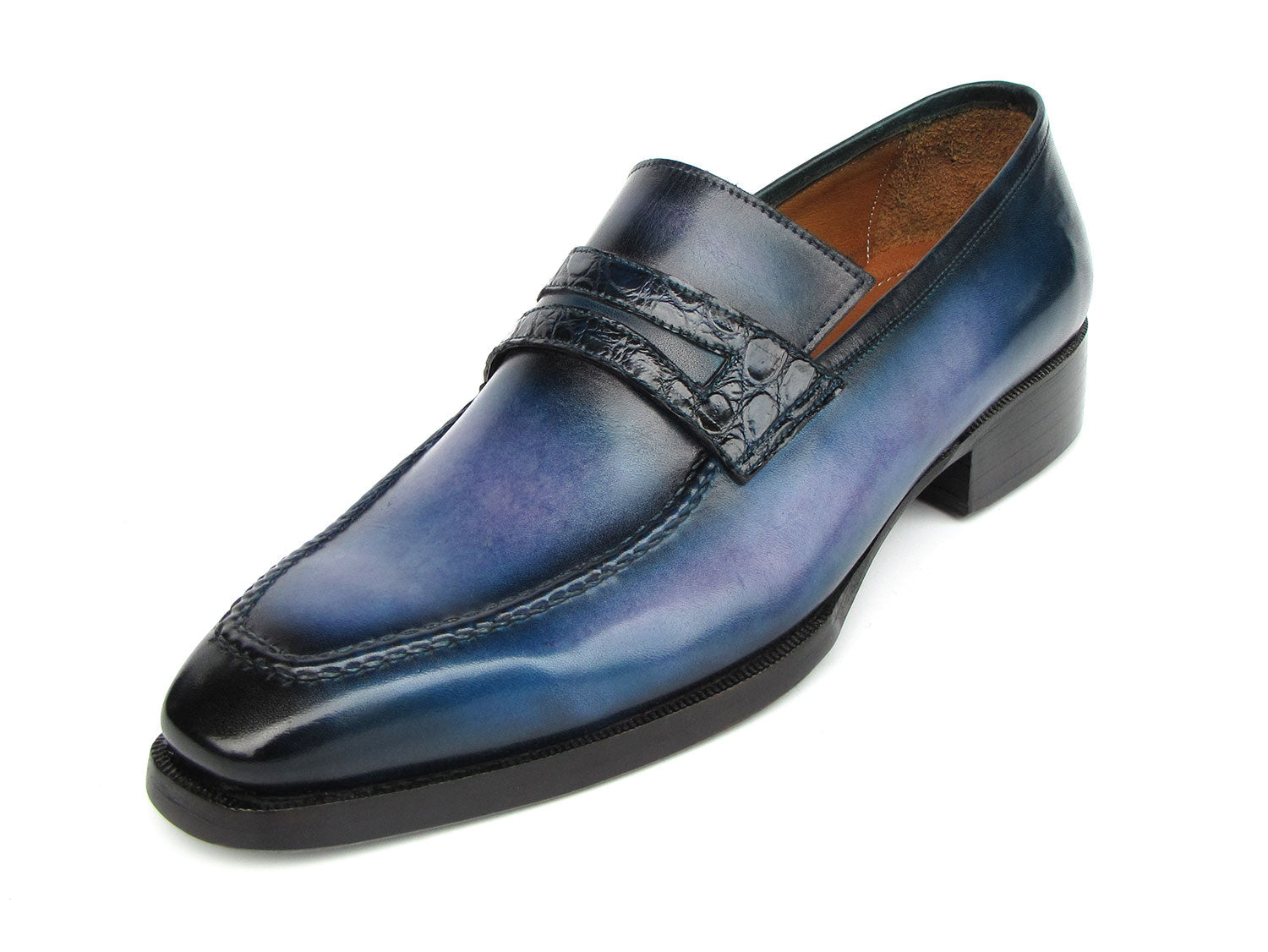 Paul Parkman Men's Blue Patina Handmade Loafers (ID