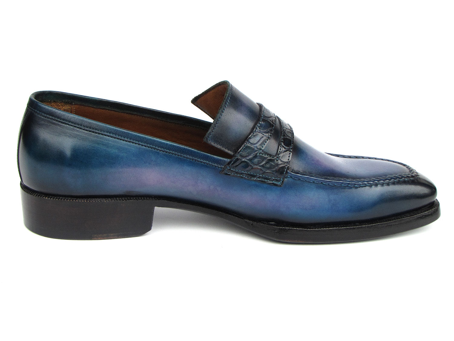 Paul Parkman Men's Blue Patina Handmade Loafers (ID