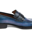 Paul Parkman Men's Blue Patina Handmade Loafers (ID