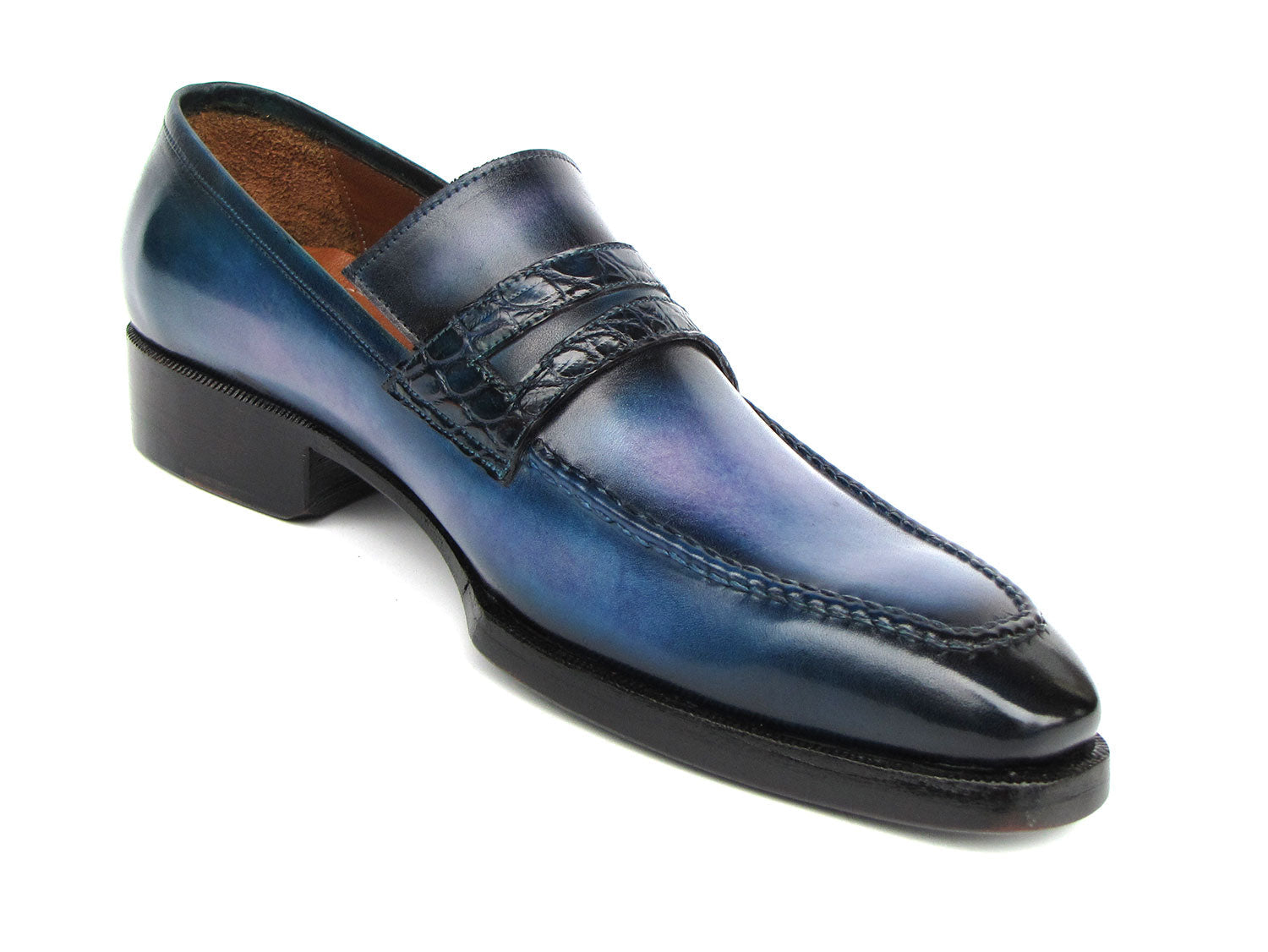 Paul Parkman Men's Blue Patina Handmade Loafers (ID