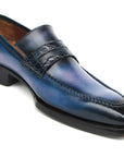 Paul Parkman Men's Blue Patina Handmade Loafers (ID