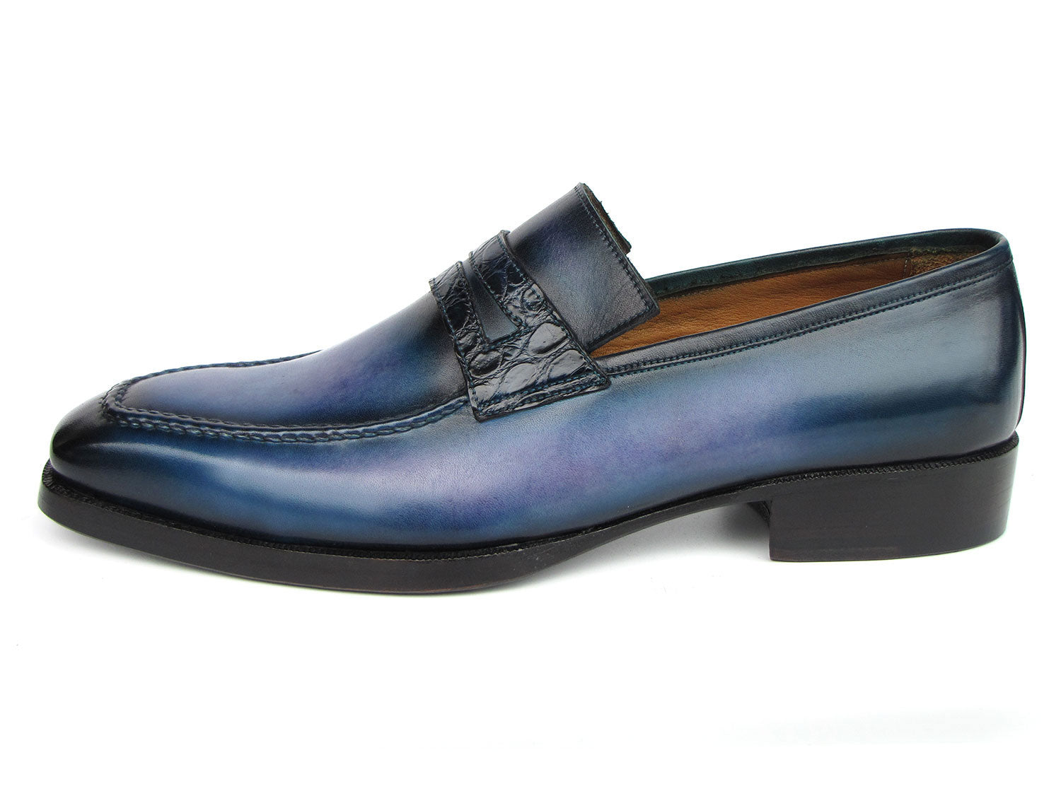 Paul Parkman Men's Blue Patina Handmade Loafers (ID