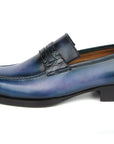 Paul Parkman Men's Blue Patina Handmade Loafers (ID