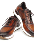 Paul Parkman Men's Brown Hand-Painted Woven Leather Sneakers (ID