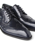 Paul Parkman Navy Polished Leather Wingtip Brogues (ID