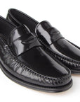 Paul Parkman Black Polished Leather Penny Loafers (ID