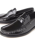 Paul Parkman Black Polished Leather Penny Loafers (ID