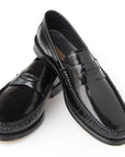 Paul Parkman Black Polished Leather Penny Loafers (ID