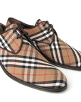 Paul Parkman Beige & Brown Plaid Canvas Derby Shoes (ID