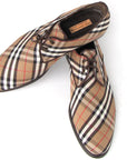 Paul Parkman Beige & Brown Plaid Canvas Derby Shoes (ID