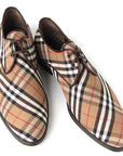 Paul Parkman Beige & Brown Plaid Canvas Derby Shoes (ID