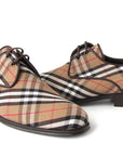 Paul Parkman Beige & Brown Plaid Canvas Derby Shoes (ID
