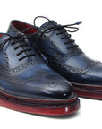 Paul Parkman Men's Triple Leather Sole Navy Wingtip Oxfords (ID