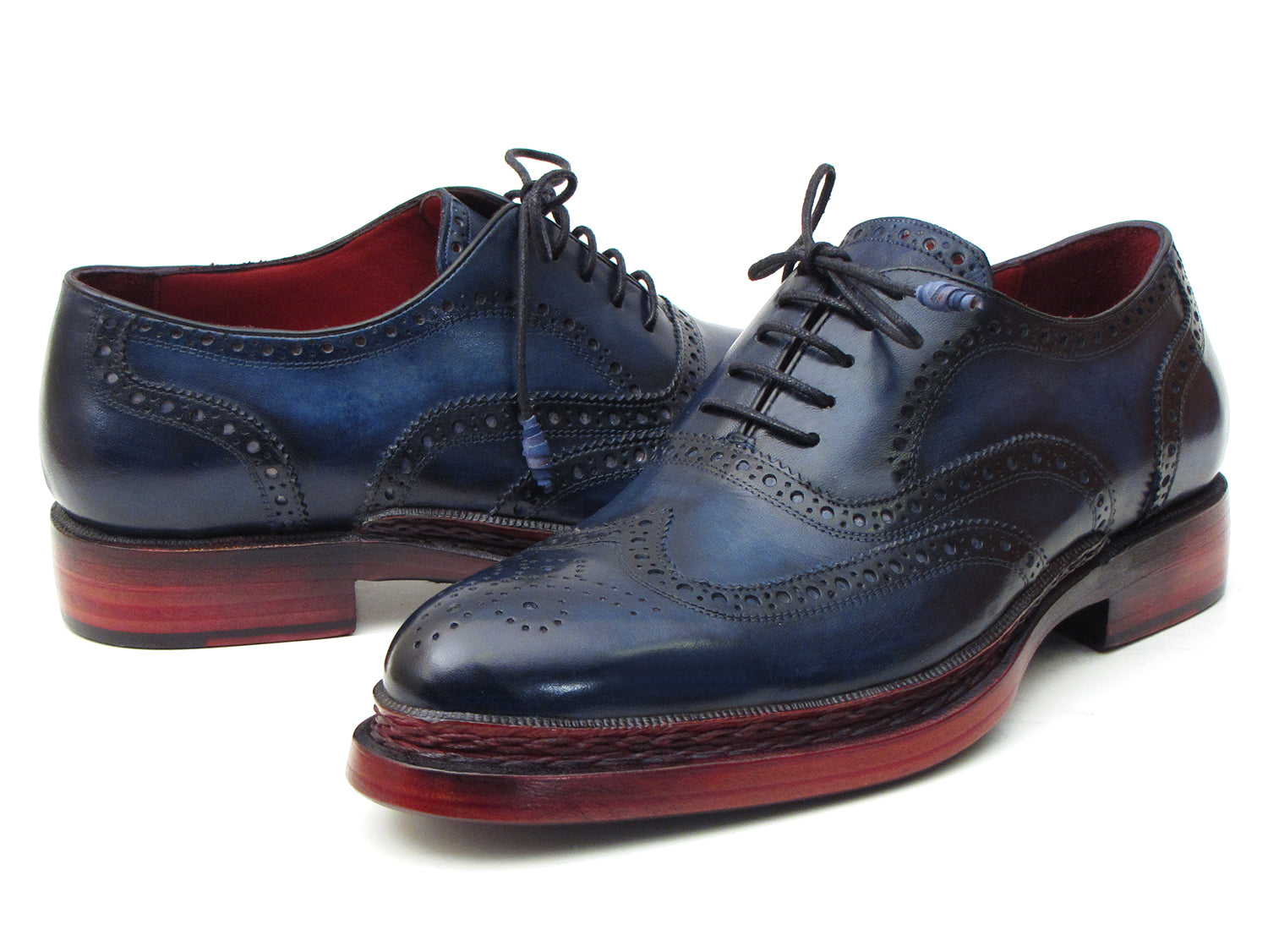 Paul Parkman Men's Triple Leather Sole Navy Wingtip Oxfords (ID