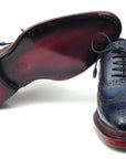 Paul Parkman Men's Triple Leather Sole Navy Wingtip Oxfords (ID