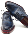 Paul Parkman Men's Triple Leather Sole Navy Wingtip Oxfords (ID