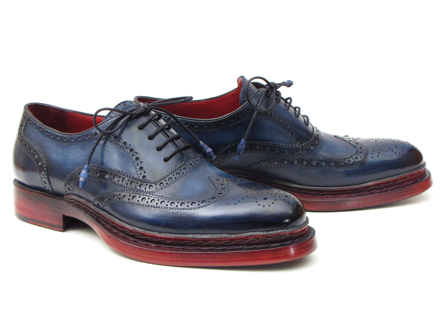 Paul Parkman Men's Triple Leather Sole Navy Wingtip Oxfords (ID