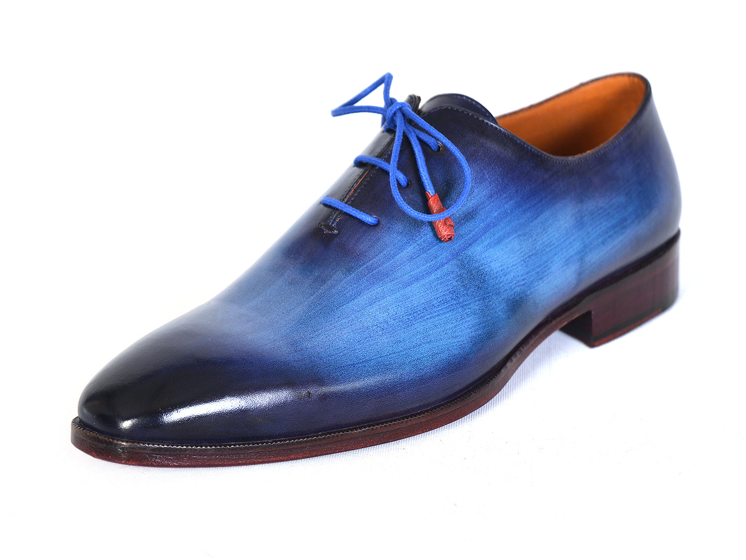 Paul Parkman Men's Plain Toe Wholecut Oxfords Blue Hand-Painted (ID