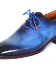 Paul Parkman Men's Plain Toe Wholecut Oxfords Blue Hand-Painted (ID