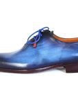 Paul Parkman Men's Plain Toe Wholecut Oxfords Blue Hand-Painted (ID