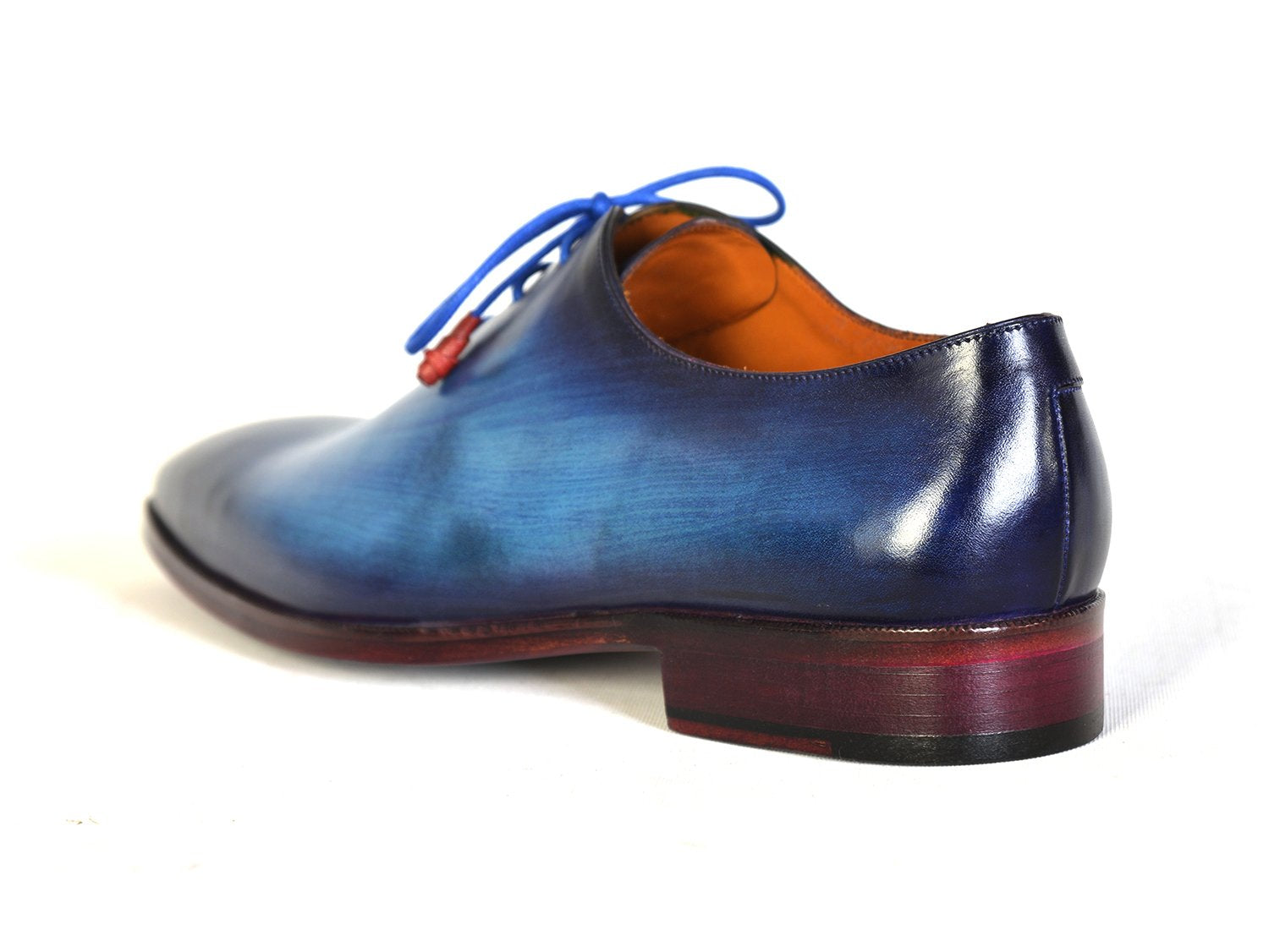 Paul Parkman Men's Plain Toe Wholecut Oxfords Blue Hand-Painted (ID