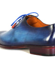 Paul Parkman Men's Plain Toe Wholecut Oxfords Blue Hand-Painted (ID