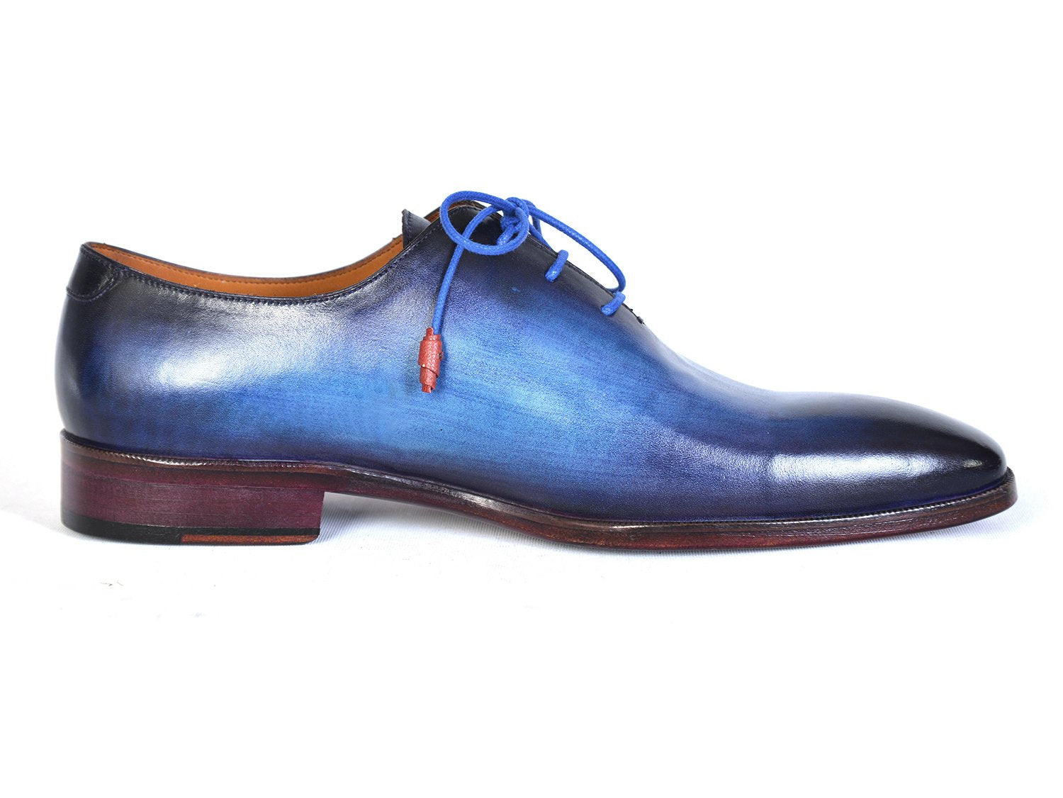 Paul Parkman Men's Plain Toe Wholecut Oxfords Blue Hand-Painted (ID