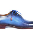 Paul Parkman Men's Plain Toe Wholecut Oxfords Blue Hand-Painted (ID