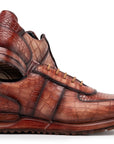 Paul Parkman Men's Brown Burnished Textured Leather Sneakers (ID