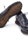 Paul Parkman Men's Navy & Gray Patina Leather Sneakers (ID