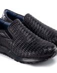 Paul Parkman Men's Black Woven Leather Slip-On Sneakers (ID