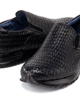 Paul Parkman Men's Black Woven Leather Slip-On Sneakers (ID